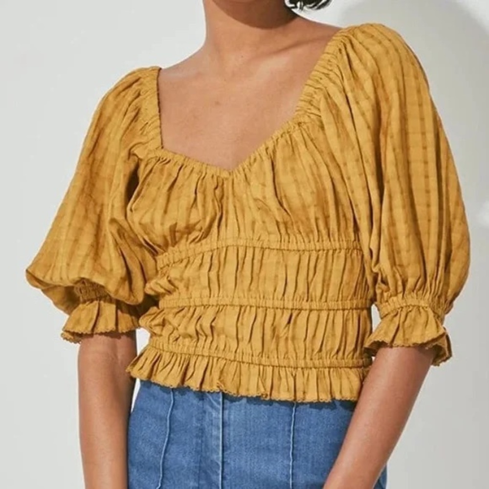 Cleobella Mustard Puff Sleeve Blouse